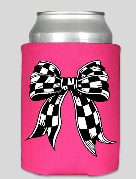 Checkered Bow Racing Can Cooler