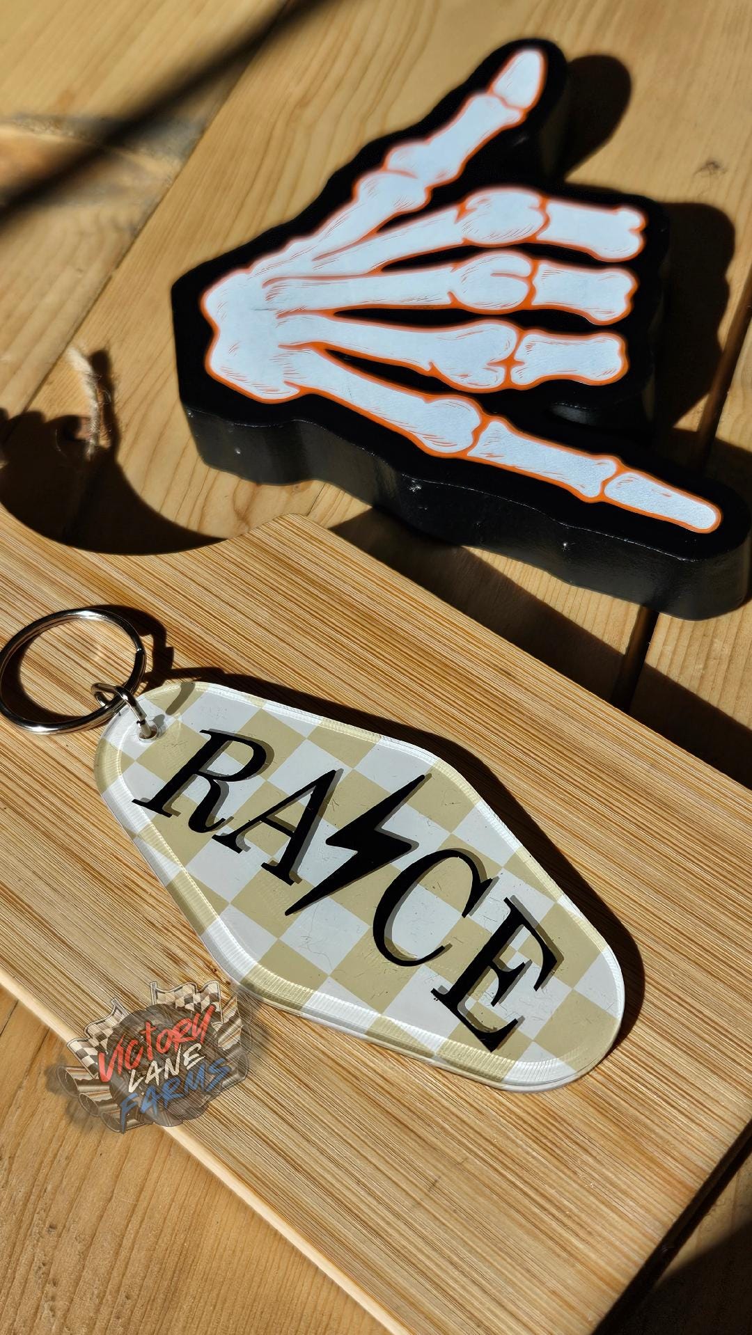 RACE checkered motel keychain