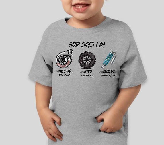 God Says I Am Kids Racing Shirt