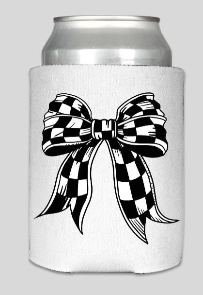 Checkered Bow Racing Can Cooler
