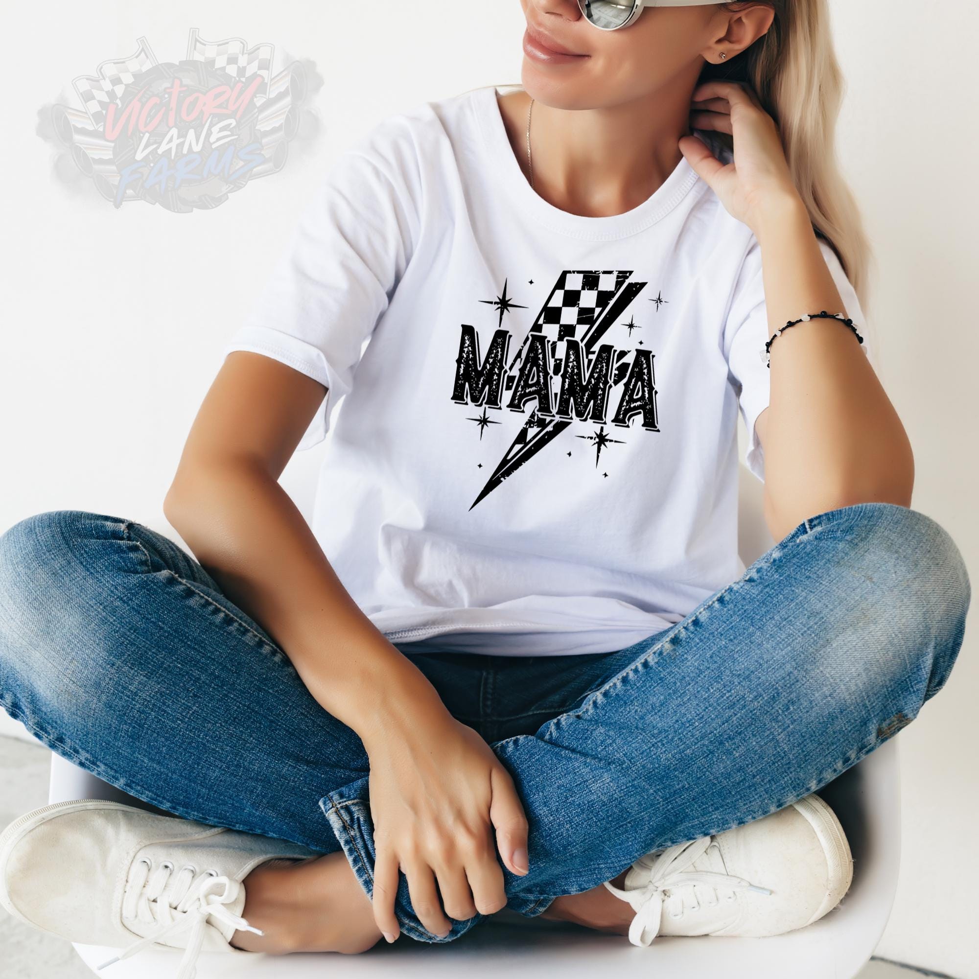 Mama Checkered Flag Lightning Bolt Shirt