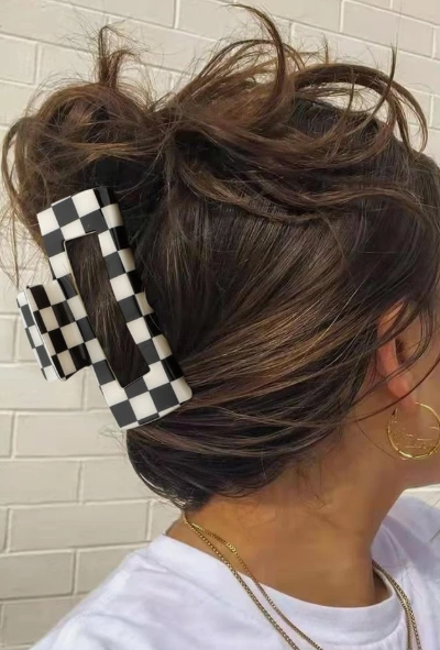 Checkered Hair Claw Clip