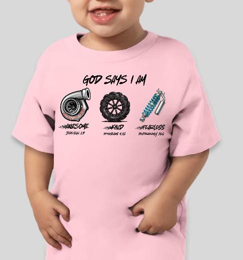 God Says I Am Kids Racing Shirt